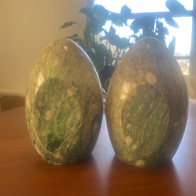 Vintage Ostrich Egg Jade-Green Marble Bookends For Sale - Image 4 of 5