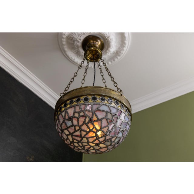 Art Nouveau French Blue and Violet Stained Glass Pendant Light, 1920s For Sale - Image 6 of 18