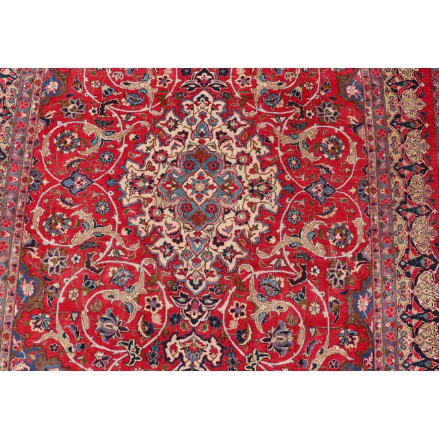 Vintage Persian Isfahan Rug With Red Field and Ivory Medallion Design For Sale In Atlanta - Image 6 of 13
