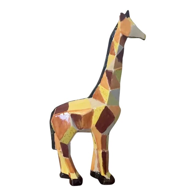Mid Century Modern Pottery Figure of a Giraffe with Cubist Design For Sale