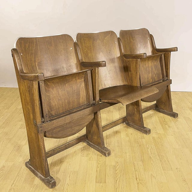 Three-Seat Cinema Bench in Wood and Poplar Plywood, 1950s For Sale - Image 13 of 18