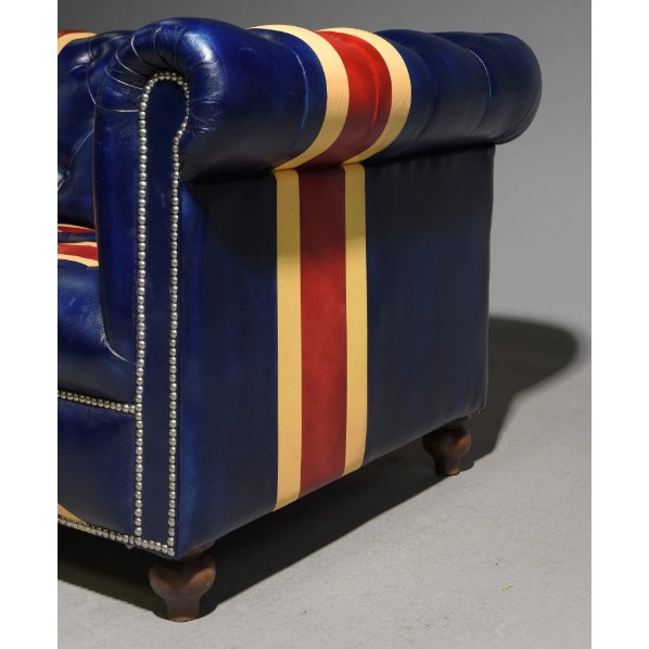 Union Jack Leather Chesterfield British / English Style Sofa - 28 in tall x 84 x 33.5, Seat height is 16 inches, Seat...