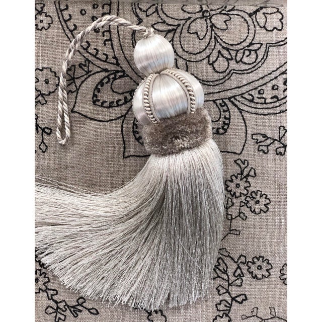 Platinum Satin Key Tassels With Dove Gray Velvet Details - A Pair For Sale In New York - Image 6 of 13
