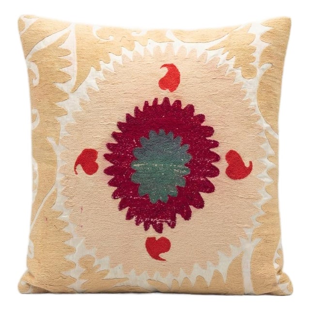 Embroidered Cotton Suzani Pillow Cover 24'' X 26'' For Sale