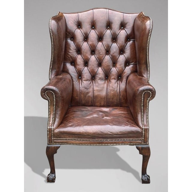 Brown Leather Button Wing Armchair, 1860s For Sale - Image 11 of 11
