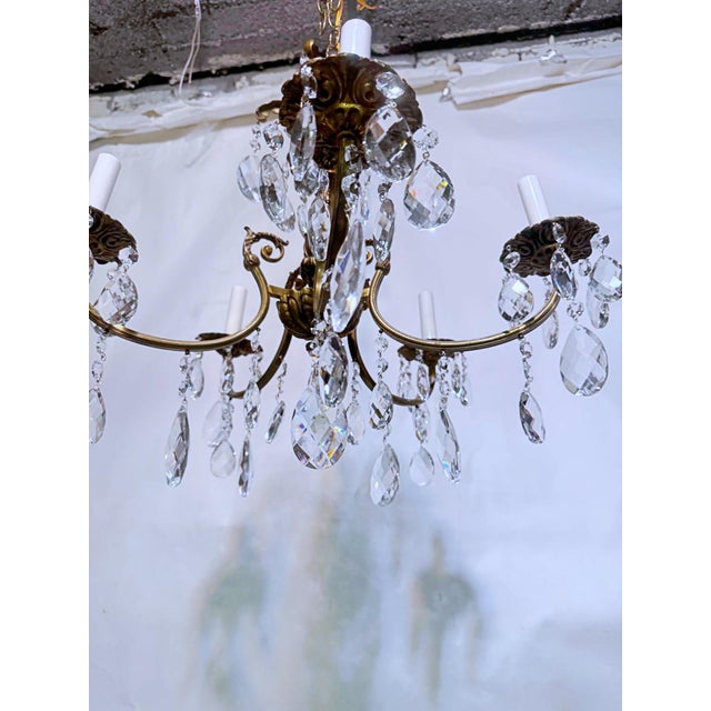 Brass 1950s Vintage Spanish Chandelier With Crystal Prisms For Sale - Image 8 of 10