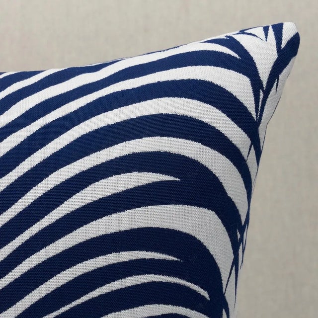 Schumacher Schumacher Zebra Palm Indoor/Outdoor Pillow 16" x 16" in Navy For Sale - Image 4 of 5