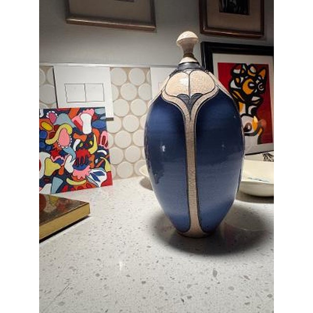 Art Deco Andy Smith Lidded Raku Pottery Vessel, From the Rubin Collection, North Carolina For Sale - Image 3 of 12