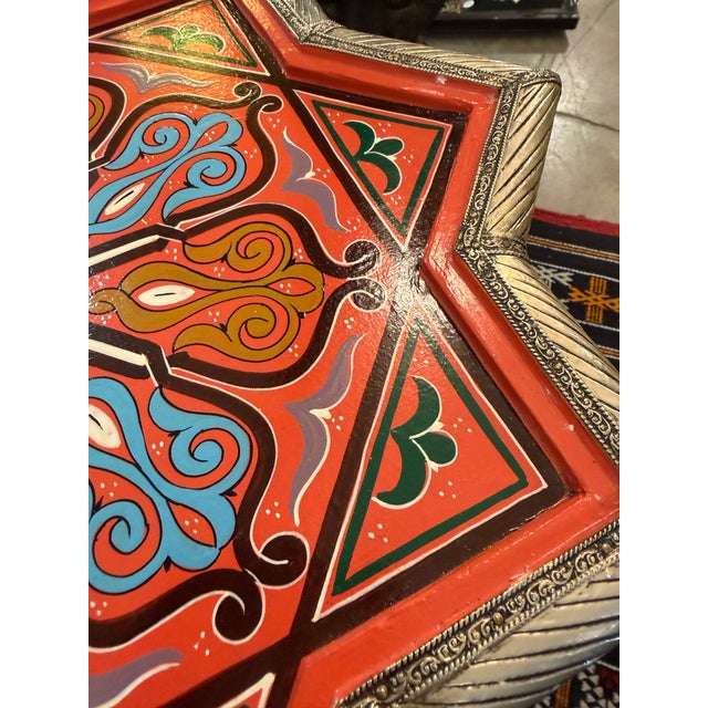 Hand Made Hand Painted Shapely Moroccan Side Table For Sale - Image 4 of 12