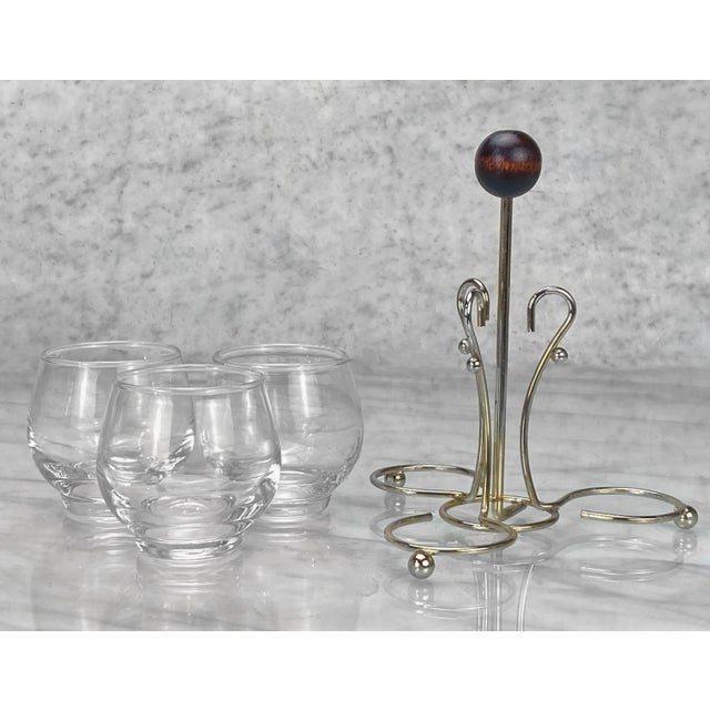 Mid-Century Gold Bar Serving Caddy with 3 Whiskey Glasses- 4 Pieces For Sale - Image 4 of 12