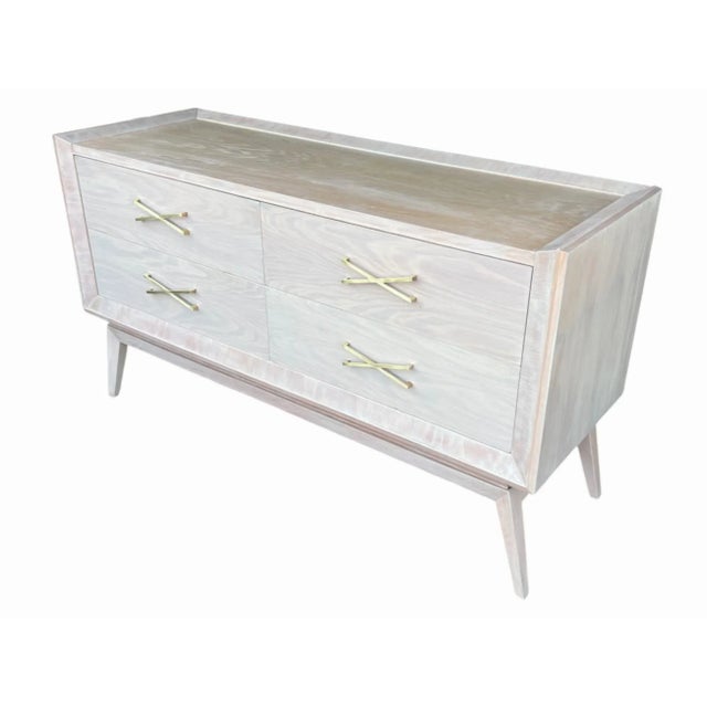Mid-Century Modern Oyster Lacquered Chest of Drawers X Handles For Sale In Los Angeles - Image 6 of 14
