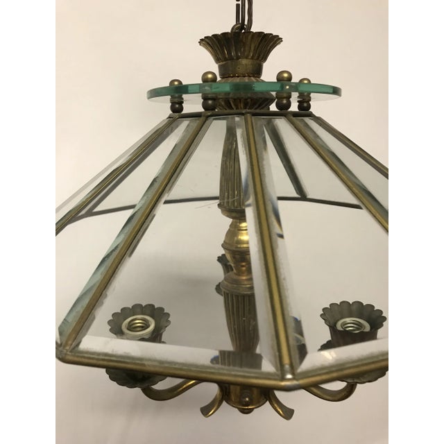Glass & Bronze Chandelier, 1920s For Sale - Image 4 of 5