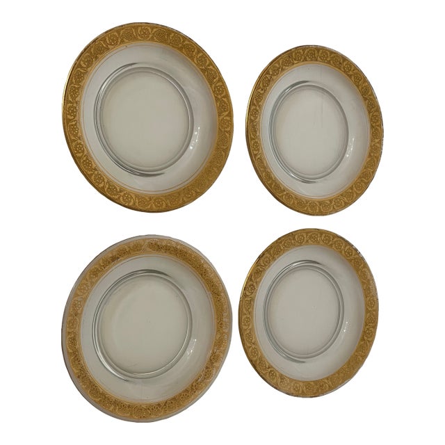 Splendid Antique Moser Glass Dessert Plates With Gold Trim- Set of 4 For Sale