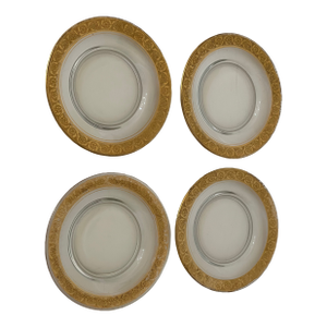Splendid Antique Moser Glass Dessert Plates With Gold Trim- Set of 4
