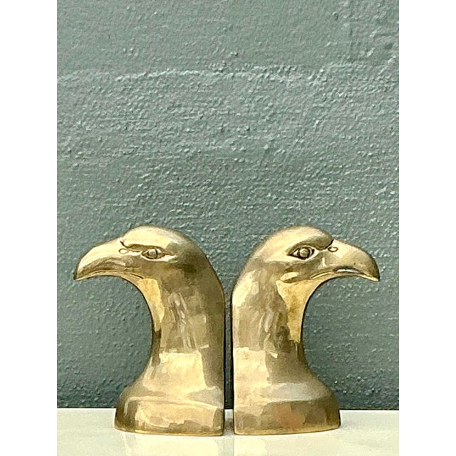 Late 20th Century Vintage Polished Brass Eagle Head Bookends - A Pair For Sale - Image 5 of 12