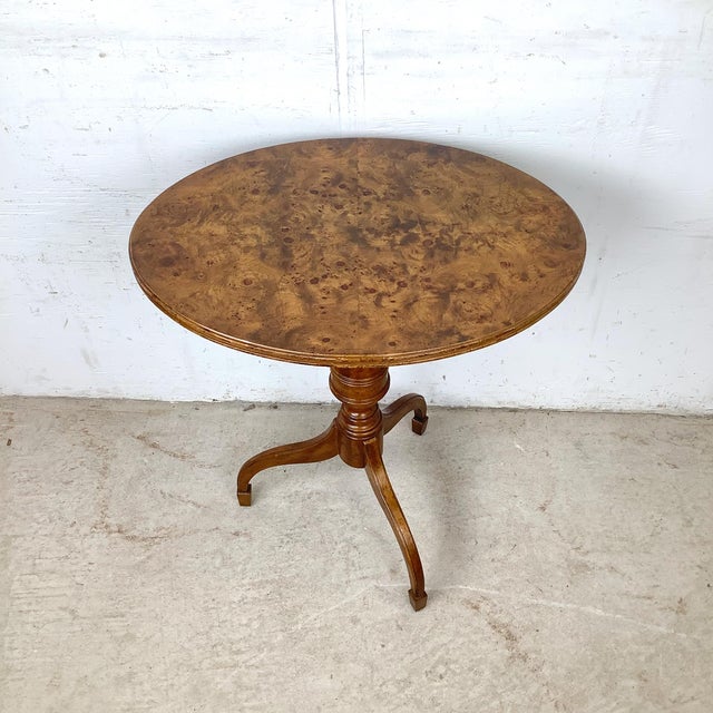 Weiman Weiman Oxford Burl Veneer Pedestal Accent Table For Sale - Image 4 of 16