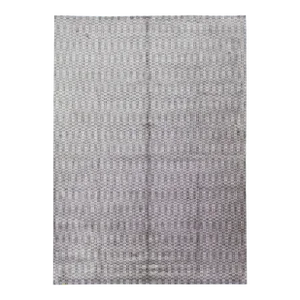 2010s Modern Wool & Silk Gray Rug Handmade With Geometric Design