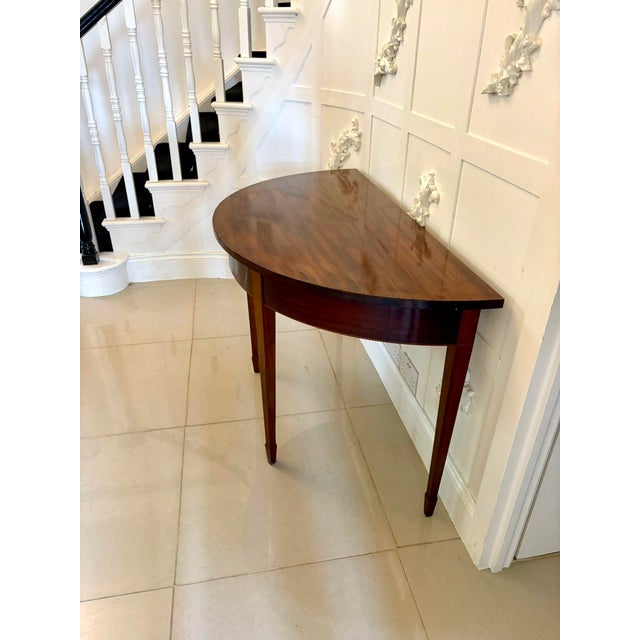 Large Antique George III Figured Mahogany Demi Lune Shaped Console Tables, 1800 For Sale - Image 4 of 15