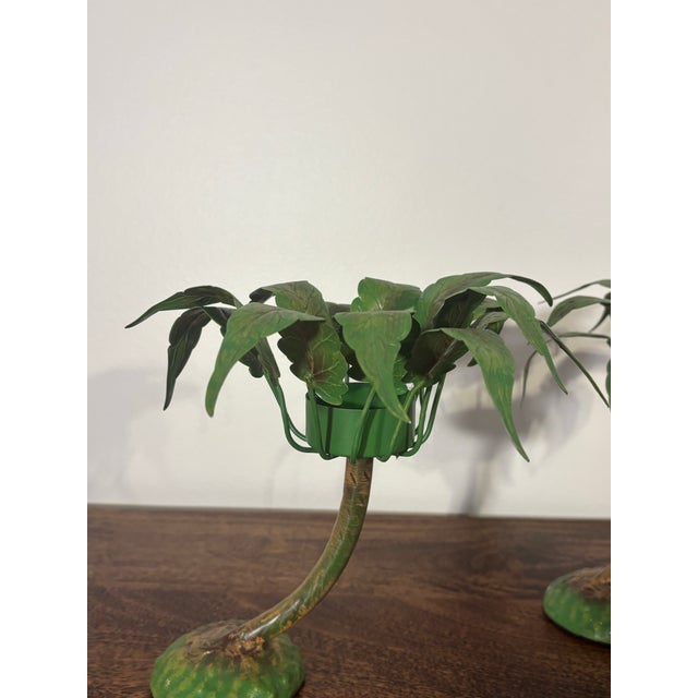 Vintage Coastal Petite Choses Palm Tree Candle Holders - Pair 1980s For Sale In Miami - Image 6 of 7