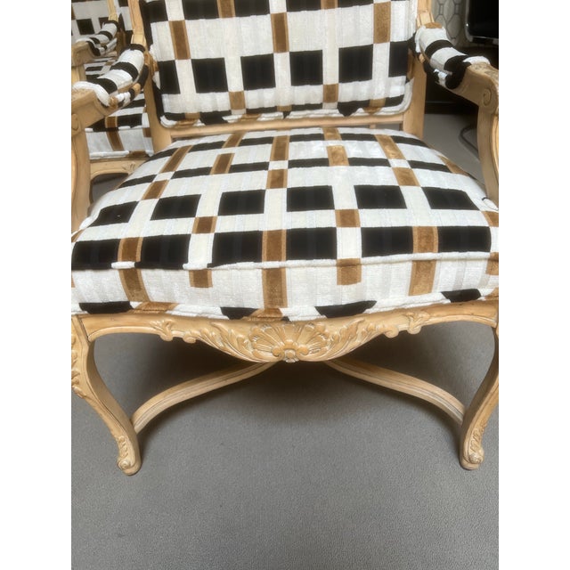 This is. Set of fine Bergere Chairs from the 1950’s redone in a contemporary fabric design by Kirkby Fabrics. The fabric...