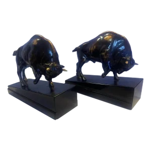 Mid 20th Century Bronze Bison Bookends- a Pair