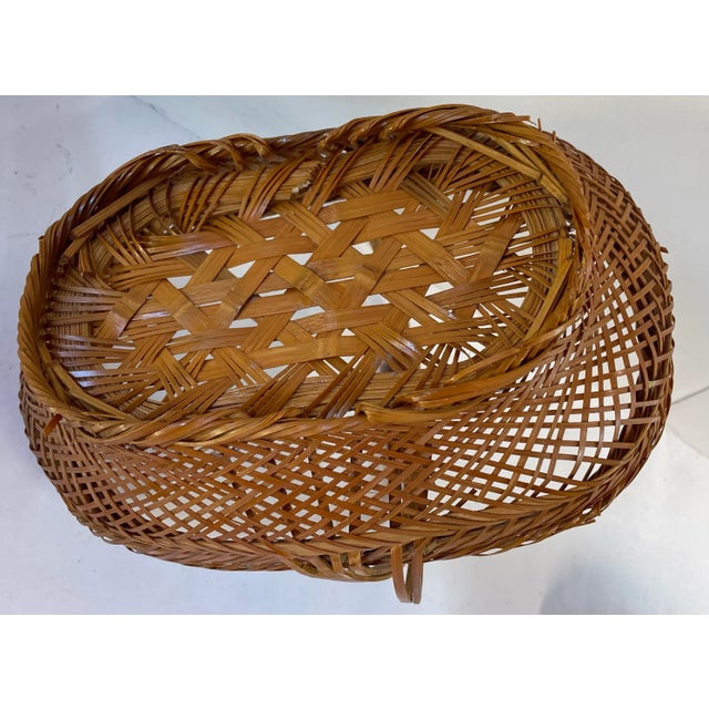 Wood Vintage Chinese Hand Woven Wicker Handled Basket For Sale - Image 7 of 9