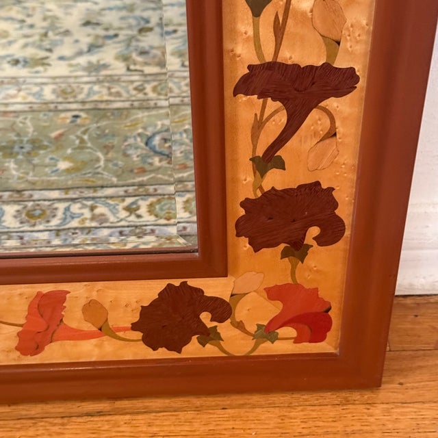 Art Nouveau Hudson River Inlay Wood Mirror With Ginkgo Leaf Marquetry - Decorative Wall Mirror For Sale - Image 3 of 7