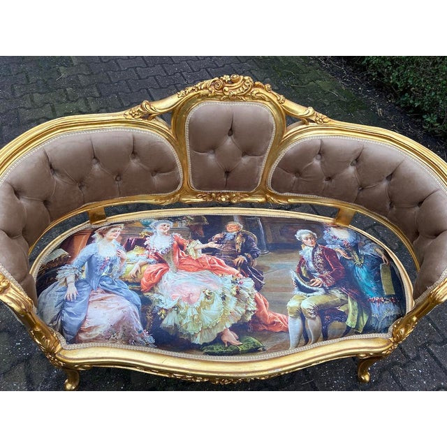 Bring romantic French elegance into your interior with this beautiful Louis XVI-style corbeille settee, crafted in France...