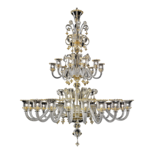 Huge Imperial Venetian "Rigadin" Murano Glass Chandelier With Gold Trimming