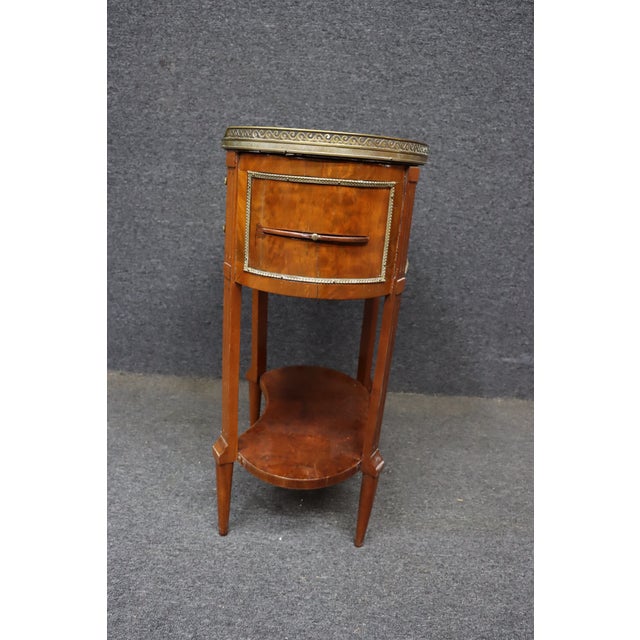 French Louis XVI Revival Walnut Bouillotte Side Table With Marble Top For Sale - Image 12 of 13