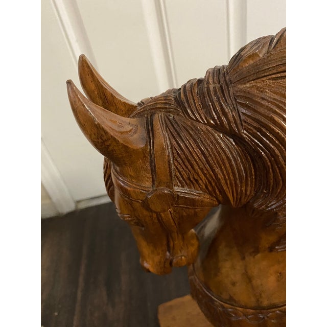 Chinese Early 20th Century Chinese Wooden War Horse Sculpture For Sale - Image 3 of 6