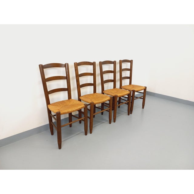 Vintage Brutalist Chairs in Wood and Straw, 1960s, Set of 4 For Sale - Image 3 of 18