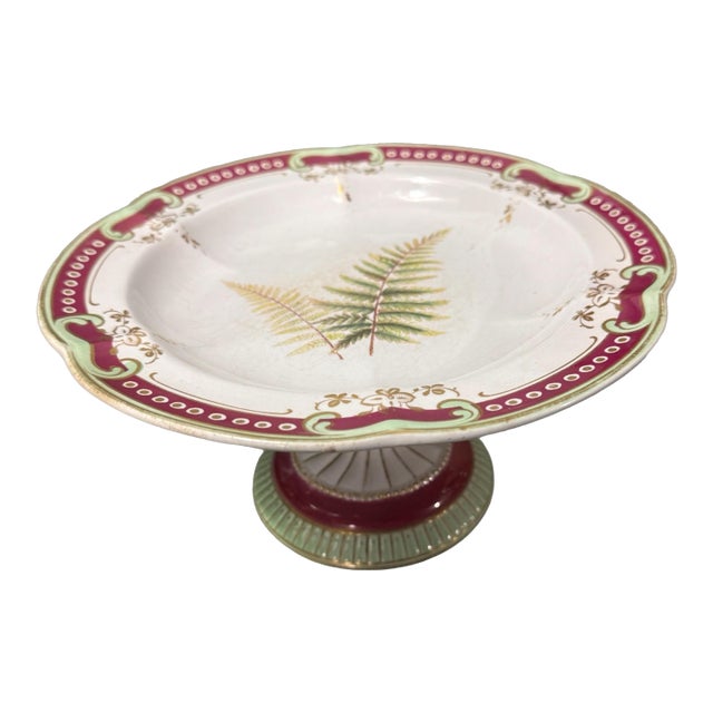 Antique Old Paris Porcelain Fern Leaf Decorated Compote Serving Dish For Sale