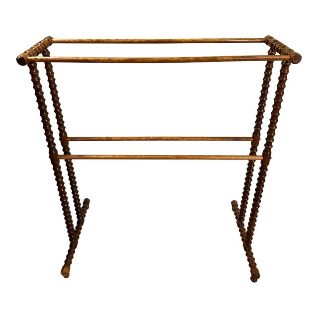 Late Victorian Spindle-Turned Walnut Blanket Rack / Towel Stand – All Wood, Bobbin Turned, C. 1890–1910 For Sale