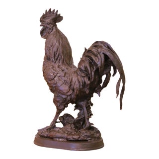 Early 20th Century French Cast-Iron Rooster Sculpture on Oval Base For Sale