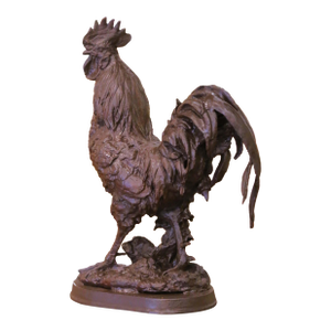 Early 20th Century French Cast-Iron Rooster Sculpture on Oval Base