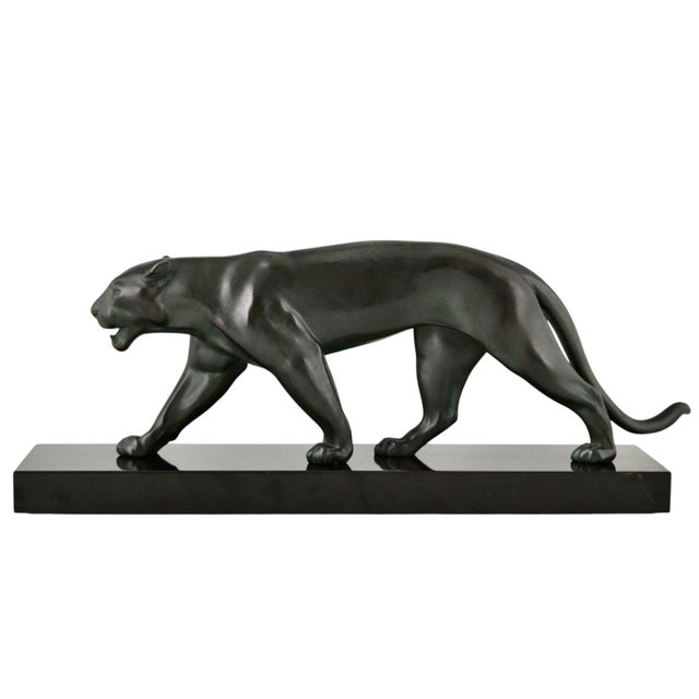 Max Le Verrier, Art Deco Uganda Panther Sculpture, 1930, Metal on Marble Base For Sale - Image 12 of 12
