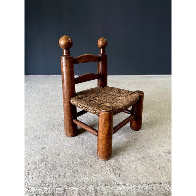 Vintage French Provincial Brutalist Design Low Stool by Charles Dudouyt. Made in France, 1940's period. Oak turned...