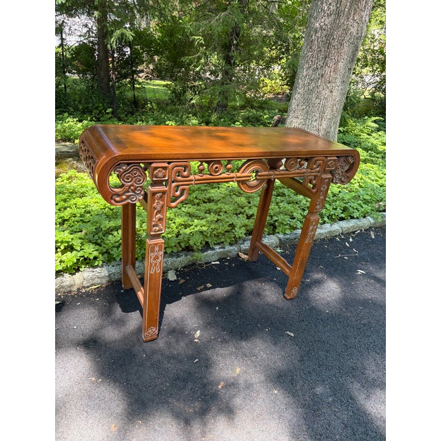 Carved Oak Vintage Asian Style Console Table For Sale - Image 13 of 15