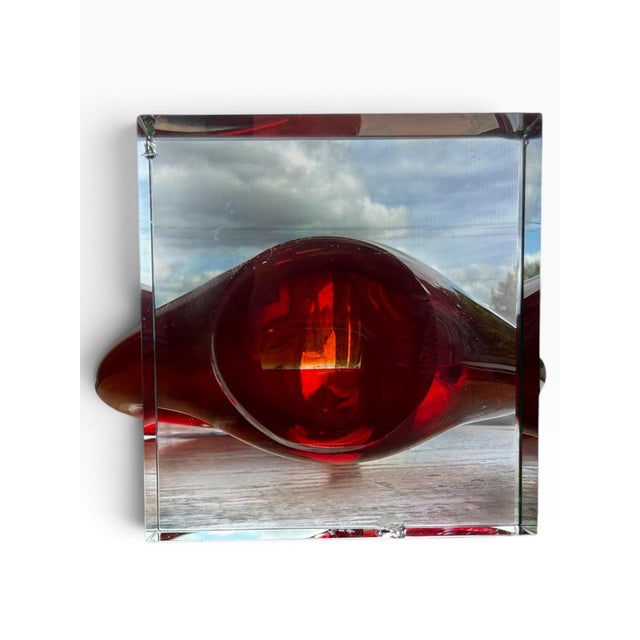 Vintage Red Murano-Style Art Glass Heart Sculpture on Lucite Base For Sale In Portland, ME - Image 6 of 6