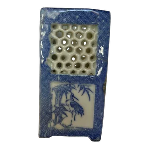 Vintage Mid 20th Century Asian Blue and White Porcelain Incense Holder