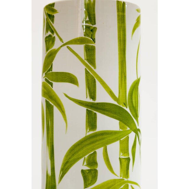 1960s Italian Ceramic Bamboo Lamp with Antique Chinese Jade Finial For Sale - Image 4 of 6