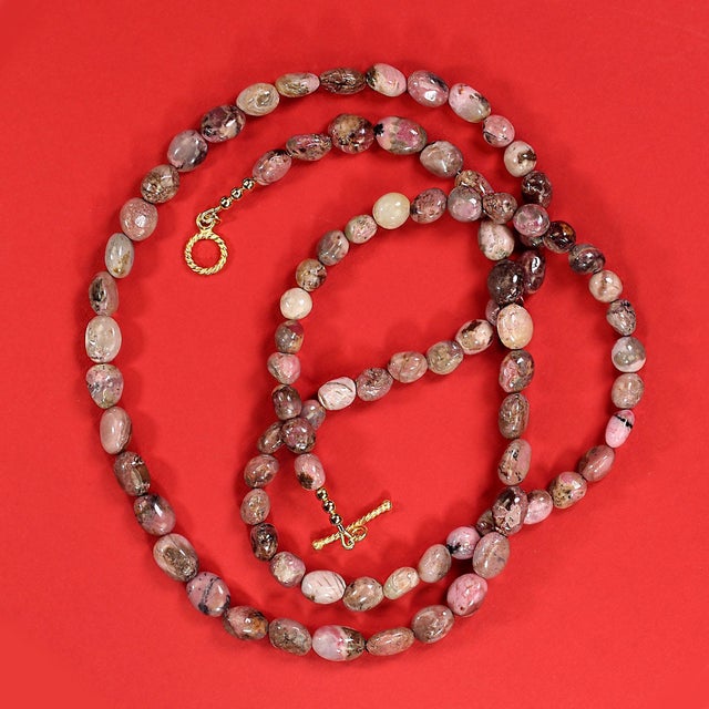 Ajd 33 Inch Rhodonite Smooth Nugget Necklace For Sale In Raleigh - Image 6 of 6
