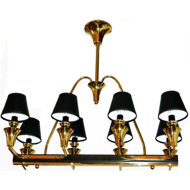 8 light chandelier, France C.1960'. 2 patina brass. Perfect condition. US wired and in working condition.
