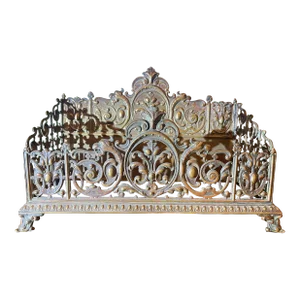 1890s Elaborately Decorated and Pierced Brass Footed Letter Holder