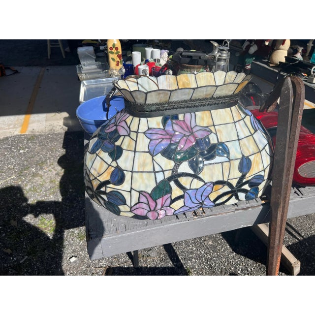 Vintage Floral Slag Glass Chandelier For Sale - Image 4 of 4