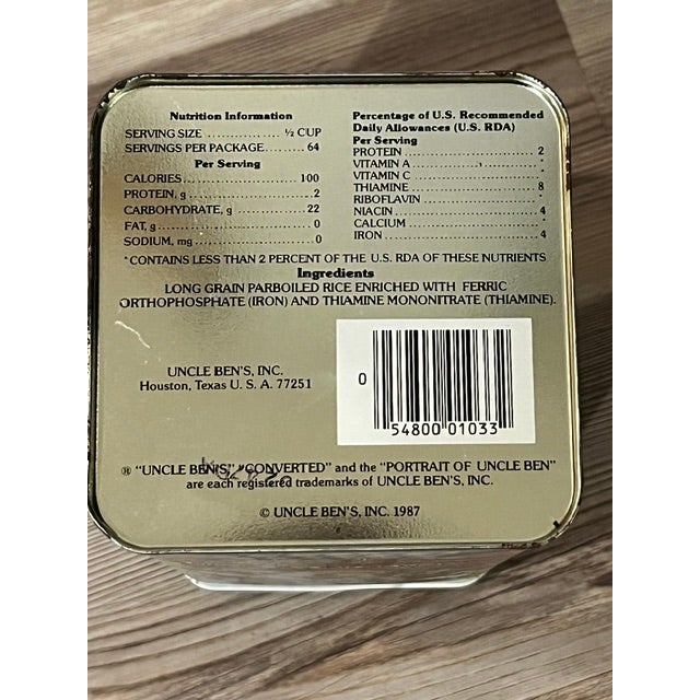 1980s Vintage Uncle Ben's Rice Metal Collectible Storage Tin For Sale - Image 5 of 11