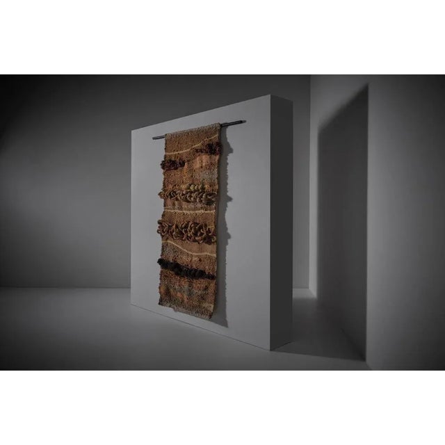 Brown Hand Woven Textured Wall Tapestry, Belgium, 1970s For Sale - Image 8 of 11