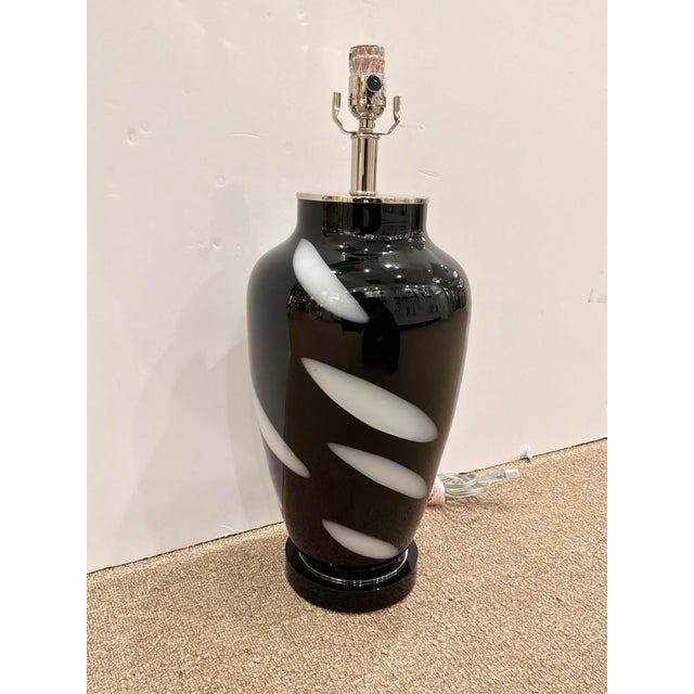 Stylish Currey & Co Modern Glass Jar Lamp Black & White design on black base. Showroom floor sample.