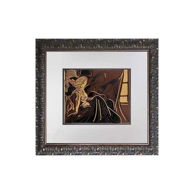 Pablo Picasso Linogravure Limited Edition "Duex Femme... Fenetre" 1959 W/Frame For Sale